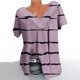 thumbnail image 1 of Qucoqpe - Blusa de talla grande para mujer, estilo informal, con estampado de rayas, cuello en V, manga corta, fruncida, para verano, en liquidación, 1 of 5