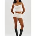thumbnail image 3 of Women 2 Piece Cotton Pajamas Shorts Set Bow Trim Crop Cami Top and Bodycon Shorts Suit Summer Casual Cute Sleepwear, 3 of 4