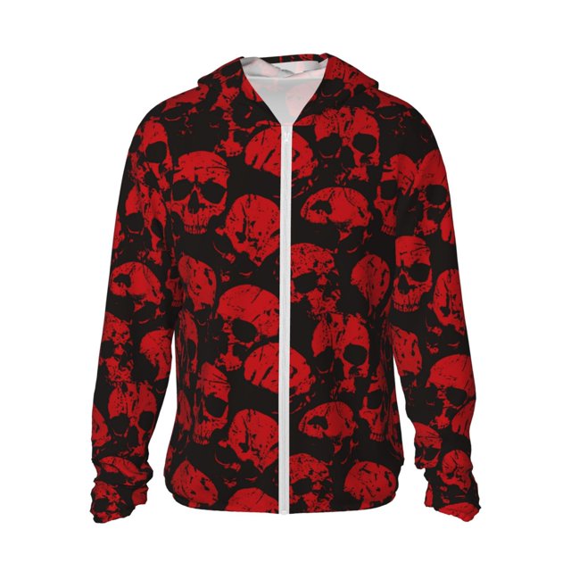 Fotbe Red Skulls Chaqueta con Protección Solar UPF 50+ para Hombre y Mujer, Camisa con Capucha y Bolsillos-Small