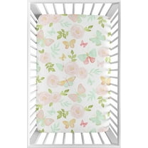Sweet Jojo Designs Butterfly Floral Pink Green and White Mini Fitted Crib Sheet