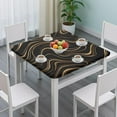 thumbnail image 3 of Black Gold Wave Marble Pattern Square Fitted Tablecloth with Elastic Edge,Square Table Cover,Washable Elastic Table Cover for Home Kitchen Party Decor 34"x34", 3 of 6