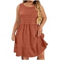 thumbnail image 2 of Taqqpue Women Plus Size Dress Casual Solid Color Crewneck Sleeveless Midi Dress Loose Fit Beach T Shirt Dress Flowy Swing Knee Length Sundress for Women, 2 of 8