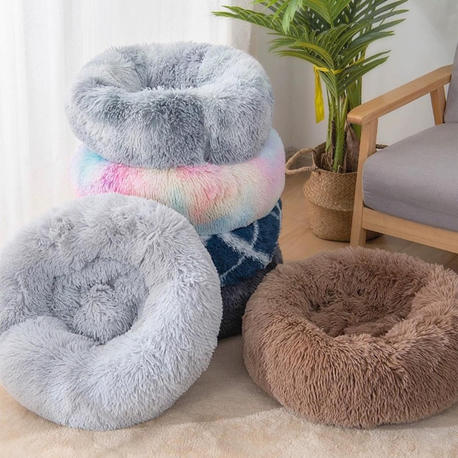 Nisrada Anti-Anxiety, Warming Calming Donut Bed for Cats, Green