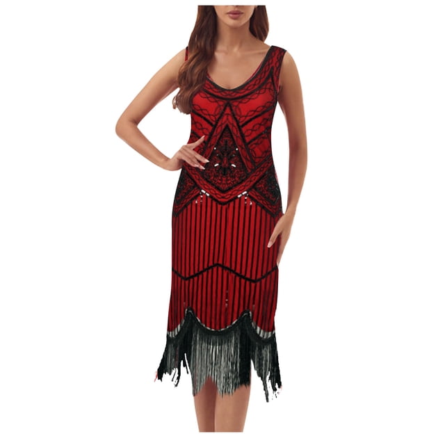 zanvin Robes d'Été, Robe à Franges à Paillettes Sans Manches à Col Rond pour Femmes pour le Printemps et l'Été, Robe de Fête, Banquet, Danse, Robe Courte