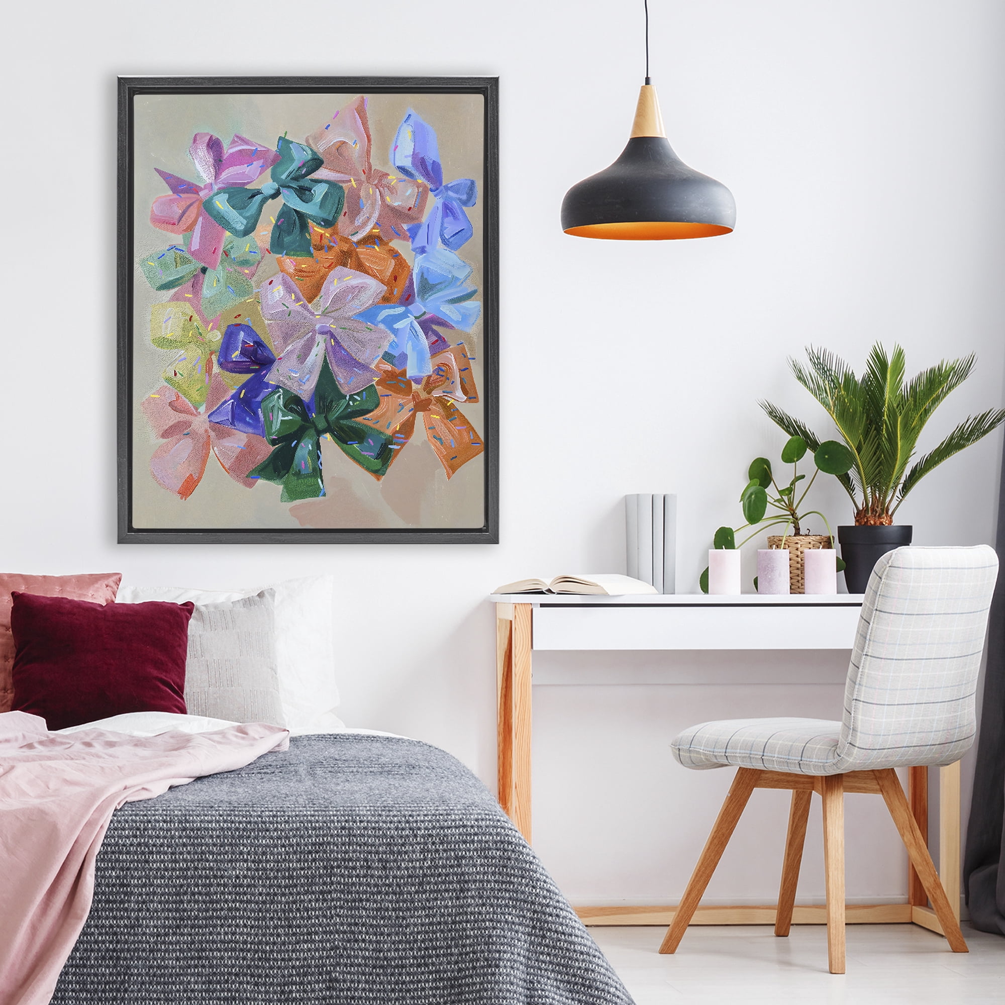Stupell Industries Bright Bows Cluster with Sprinkles Black Framed Floater Canvas Wall Art, design by The Prints Vibe