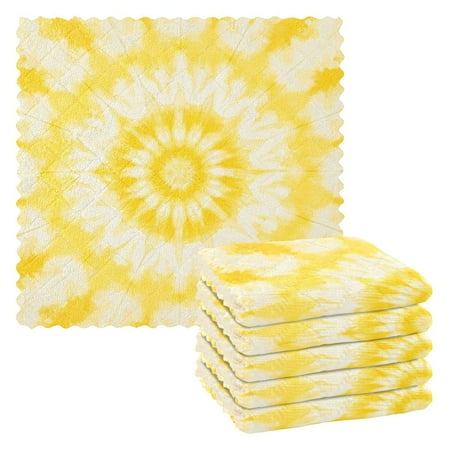 

6 Pieces of Kitchen Towels 11x11Inch Kitchen Dish Cloths Kitchen Dish Towels Reuseable Cleaning Cloths Yellow Tie Dye Pattern