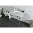 thumbnail image 3 of Kingston Brass LMS30MA8 Pemberton 30" Carrara Marble Console Sink with Acrylic Legs (8-Inch, 3-Hole), Carrara Marble White/Brushed Nickel, 3 of 8