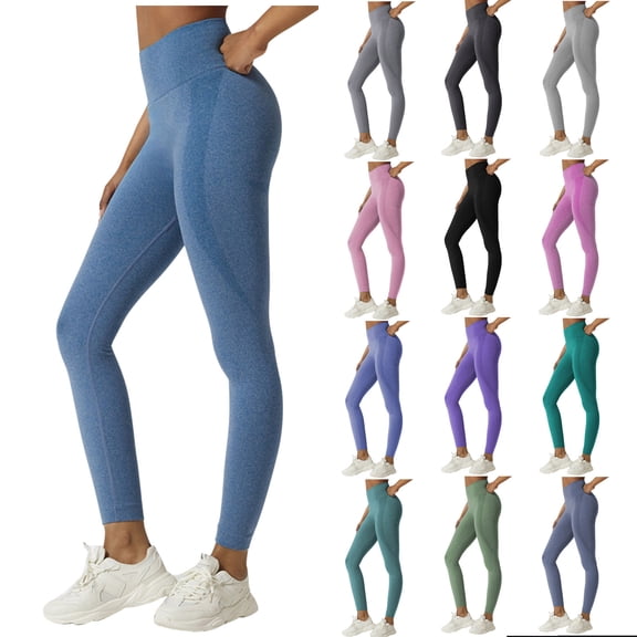 lcziwo Womens Leggings Casual High Wasit Tight Pants Solid Color Gym Sports Yoga Pants Tummy Control Workout Bottom Pants Blue M, Today Prime Sales