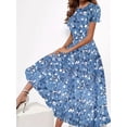 thumbnail image 2 of Floral Print Crew Neck Dress, Elegant Short Sleeve Dress For Spring & Summer, Women's Clothing, 2 of 4