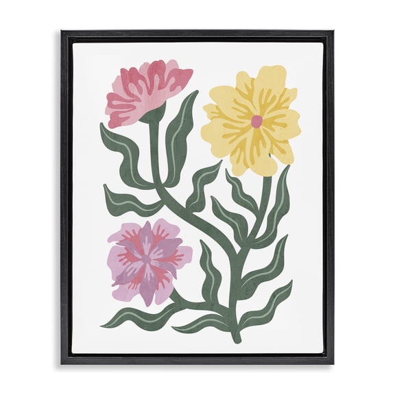 Stupell Industries Modern Blooms with Curved Leaves Floral Painting Black Floater Framed Canvas Art Print Wall Art, 17 x 21