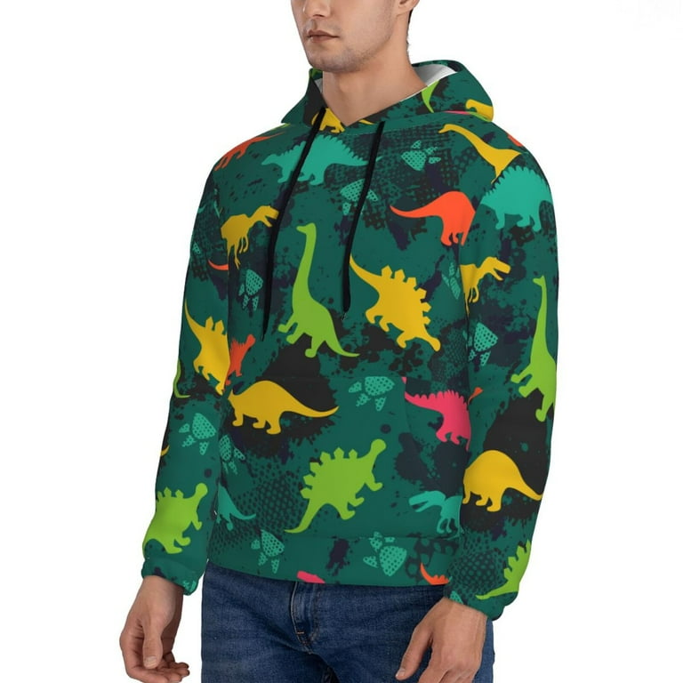 Qokaie Colorful Dinosaurs for Men s Fashion Hoodies Sweatshirts with Kangaroo Pocket Hooded Sweatshirt Moisture Wicking Breathable Large Walmart
