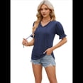 thumbnail image 1 of Blusas Casuales Tipo Túnica para Mujer, Lindas, con Mangas Abullonadas, Corte Entallado, Cuello en V, Estilo Y2k, para Salir, de Verano Azul Marino XL, 1 of 7