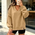 thumbnail image 3 of Women's Sweatshirts Plus Size Pullover Trendy Deep V-neck Sports Shirt With Long Sleeves And Side Slit Loose Casual, 3 of 5