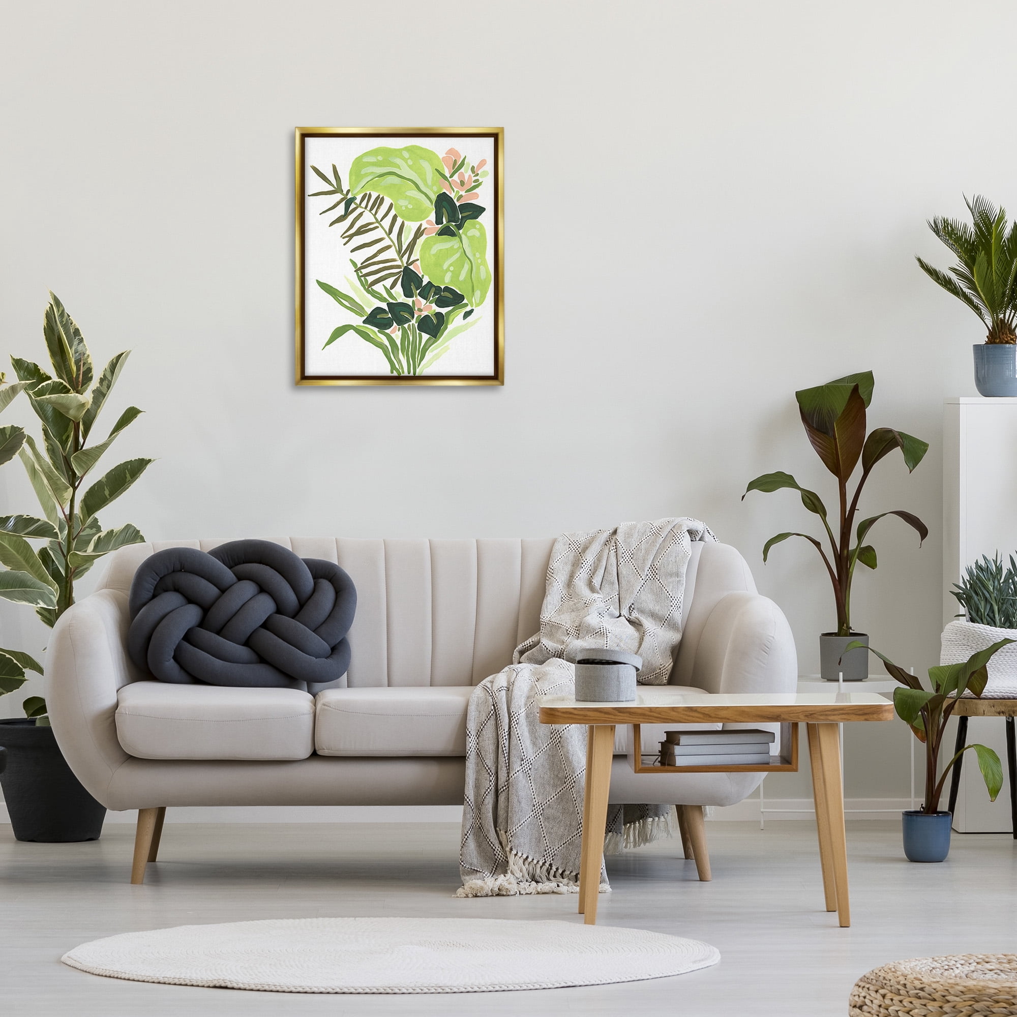 Stupell Industries Modern Jungle Leaves Botanical & Floral Painting Gold Floater Framed Canvas Art Print Wall Art, 25 x 31