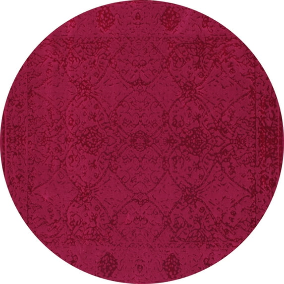 Ahgly Company Indoor Round Abstract Pink Contemporary Area Rugs, 7' Round