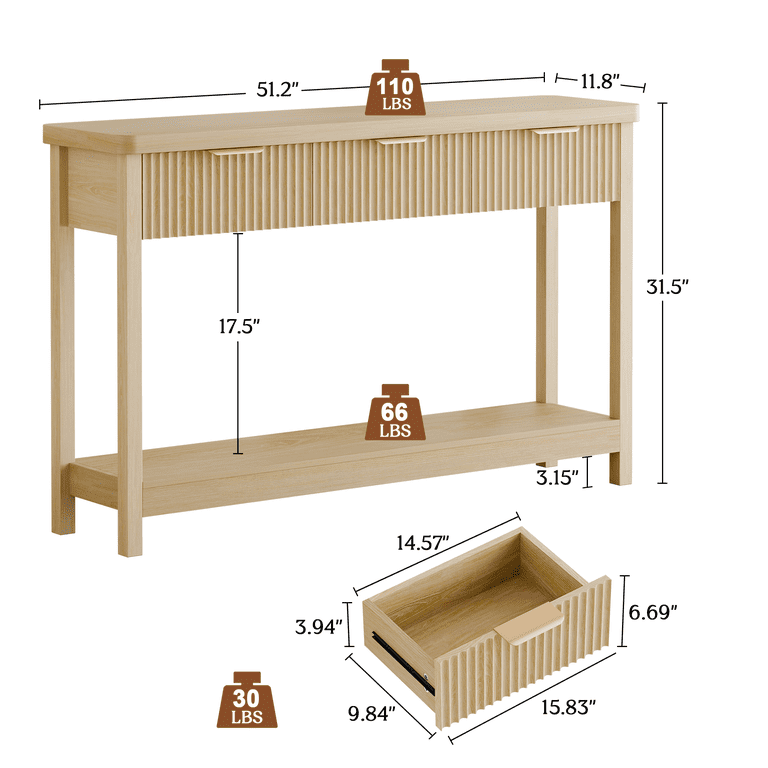 Aufeile 51" Console Table With Fluted Design and Drawers photo 7