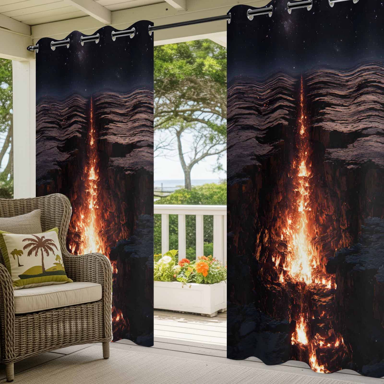 Nature Lava Rift Outdoor Curtains for Patio, Modern Black Red Glowing Crevice Starry Sky Sunshade Privacy Drapes Grommet Waterproof Outside Curtains for Porch/Cabana/Balcony 54"x 108", 1 Panel