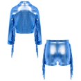 thumbnail image 5 of Doomiva Kids Girls Long Sleeve Shiny Fringe Crop Jacket Top and Metallic Tassel Shorts Sparkly Dance Streetwear Blue 6, 5 of 6