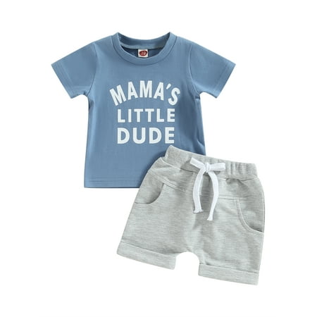 

Zervatek Kid Boys Clothes Short Sleeve Round Neck Letters Print Loose Shirt Drawstring Short Pants