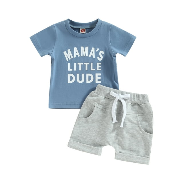 Gupgi 2Pcs Baby Boy Clothes Short Sleeve Letters Print T Shirt Elastic Waist Pockets Shorts Set