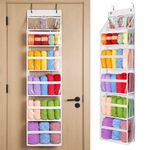 LazySpin Over The Door Organizer 5-Tier Behind The Door Storage with Clear PVC Pockets Large Capacity Hanging Closet Organizer Bathroom, White