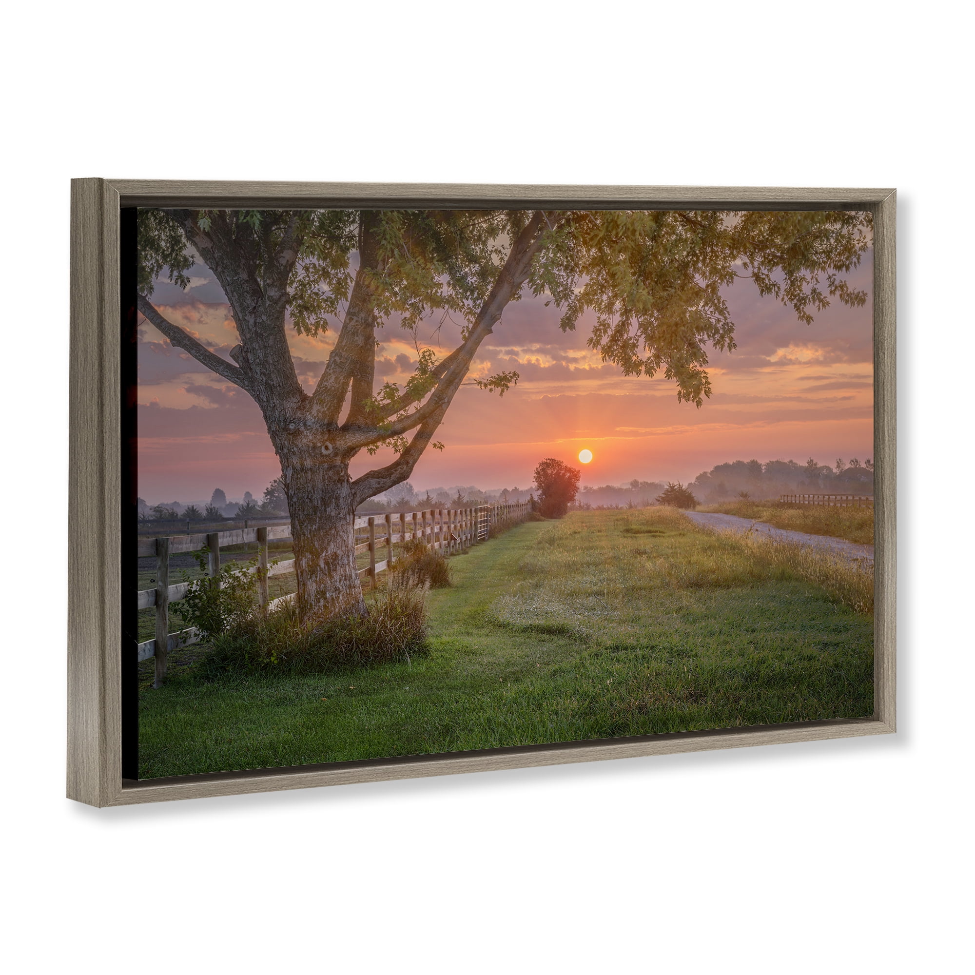 Stupell Industries Bold Sunrise in Countryside Landscape & Nature Photography Brown Floater Framed Canvas Art Print Wall Art, 31 x 21