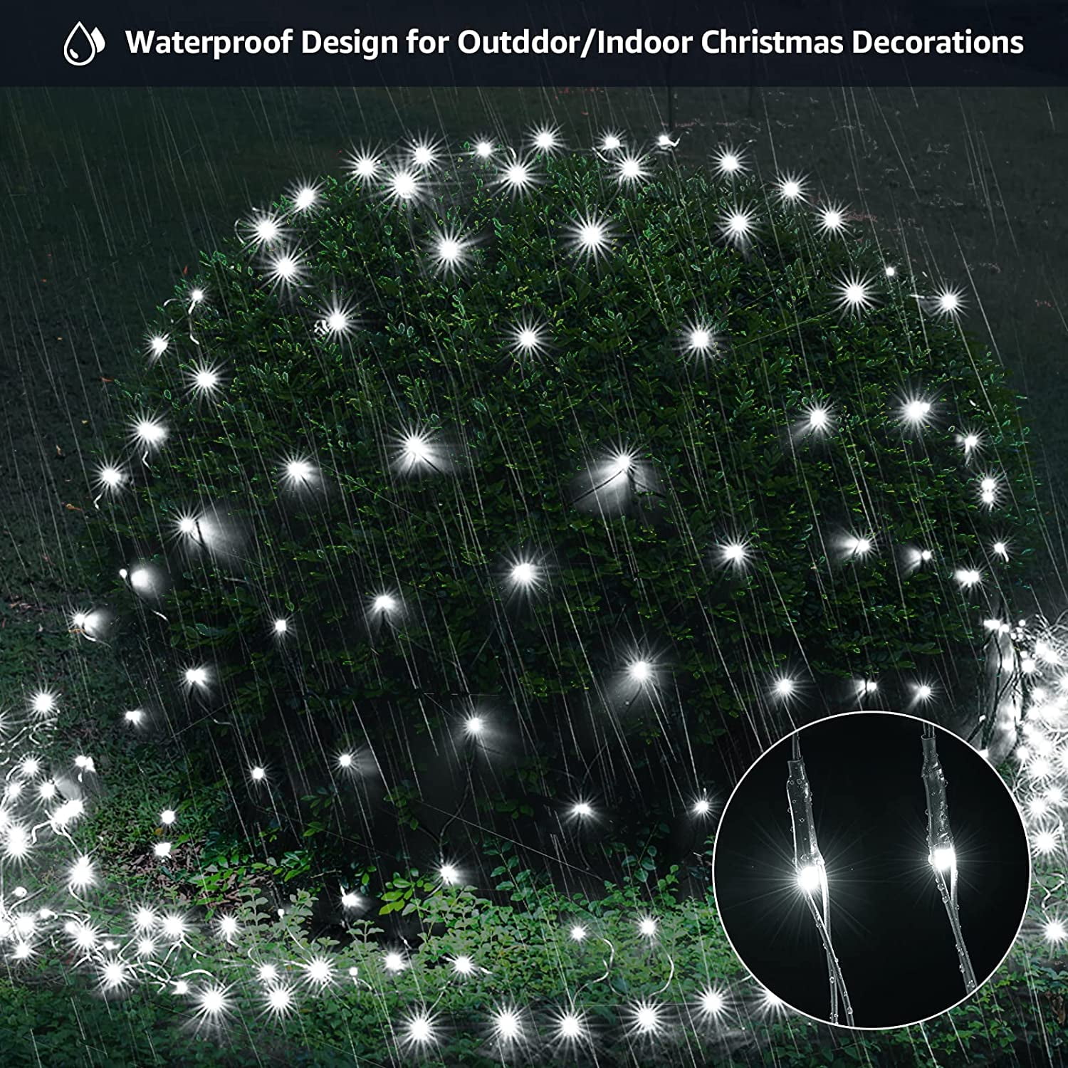 Christmas Net Lights 96 LED 6.5ft x 9.8ft Outdoor Christmas Bush Lights with 8 Modes, Connectable, Waterproof and Durable for Trees, Bushes, Christmas Decorations, Cool White