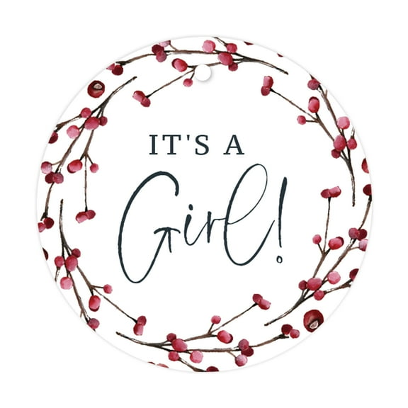 Koyal Wholesale Winter Woodland Watercolor Baby Shower, Round Circle Gift Tags, It's a Girl!, 24-Pack