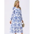 thumbnail image 2 of DARING DIVA Long Sleeve Floral V Neck Boho Chiffon Midi Dress L White, 2 of 7