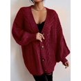 thumbnail image 5 of Women'S 2025 Autumn and Winter Oversized Cardigan Sweater Soft Knit Cardigan Front Button Coat Crimson Red XL, 5 of 6