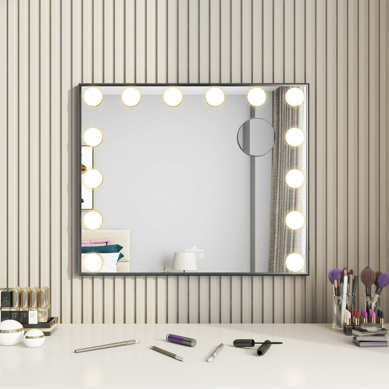 Impressions Vanity Hollywood Wall Mounted Tri Tone Plus LED Makeup Mirror 5x Magnification Silver