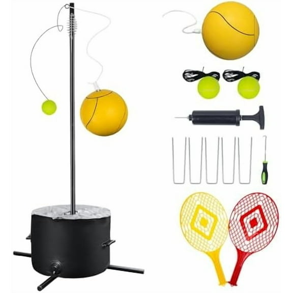 Tetherball Tennis&Tetherball Set,Heavy Duty Tetherball Equipment with Pole for Backyard,with 8.07 Feet Adjustable Height Pole,2 Tennis Balls,2 Rackets,1 Tetherball with Rope,Fun Family Lawn Game