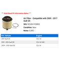 thumbnail image 2 of Air Filter - Compatible with 2009 - 2017 Audi Q5 2010 2011 2012 2013 2014 2015 2016, 2 of 2