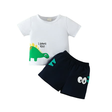 

Eyicmarn 2Pcs Baby Boy Summer Outfits Short Sleeve Dinosaur T-Shirt + Elastic Waist Shorts Set