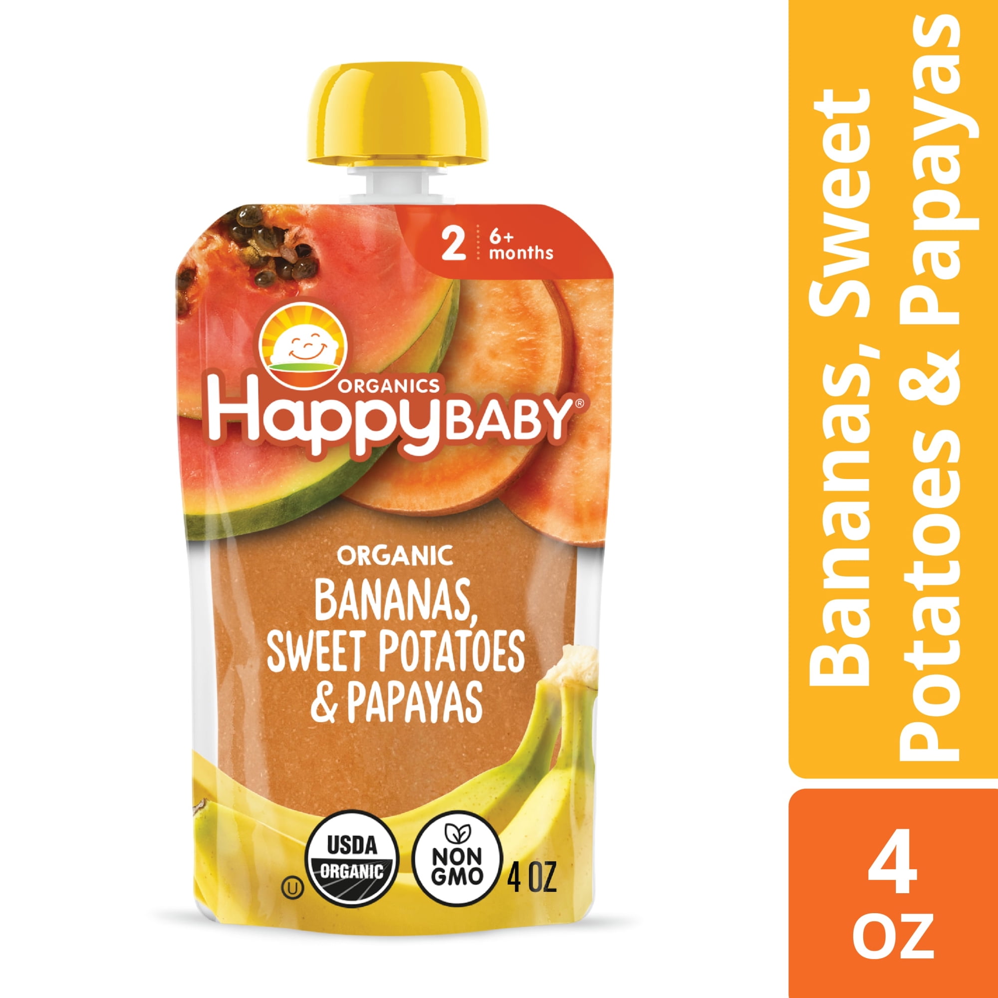 Happy Baby Clearly Crafted, Stage 2 Organic Baby Food, Bananas Sweet Potatoes & Papaya, 4 oz. Pouch