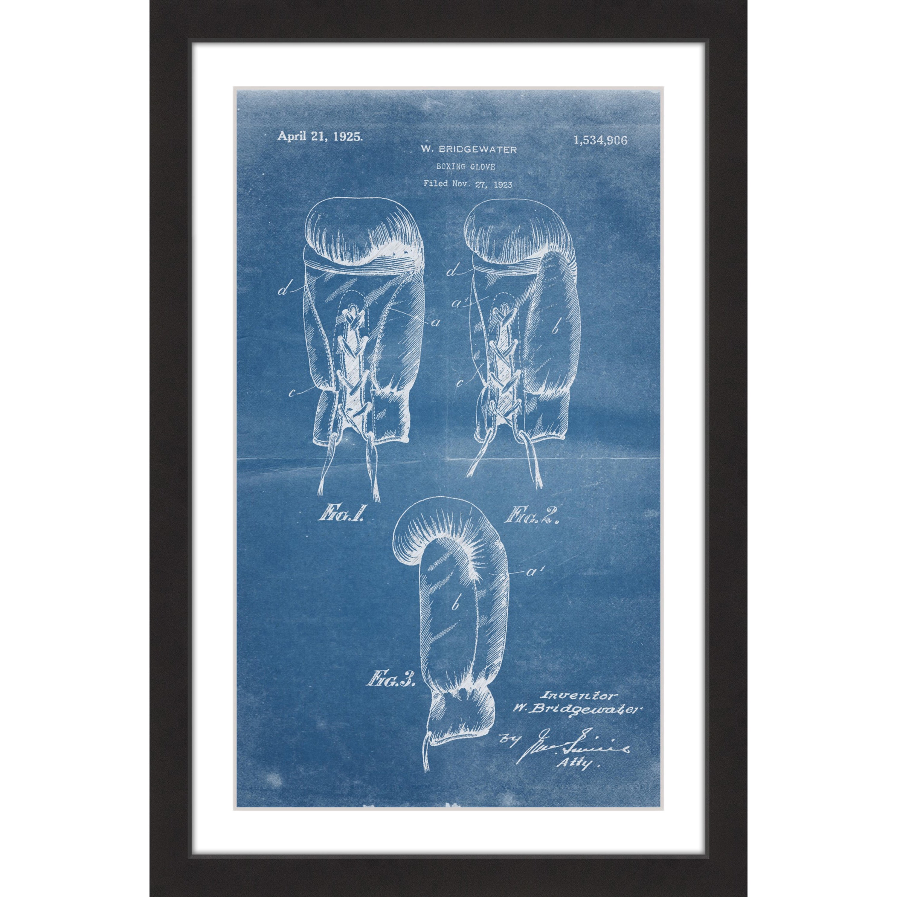 "Boxing Gloves 1923 Blueprint" Framed Painting Art Print, 24" x 1.5"
