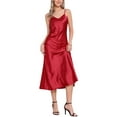 thumbnail image 2 of CURVOSPORT Vestido de Satén para Mujer con Tirantes Espagueti, Escote en V, Elegante, Maxi, Deslizante, 2XL, Rojo, 2 of 6