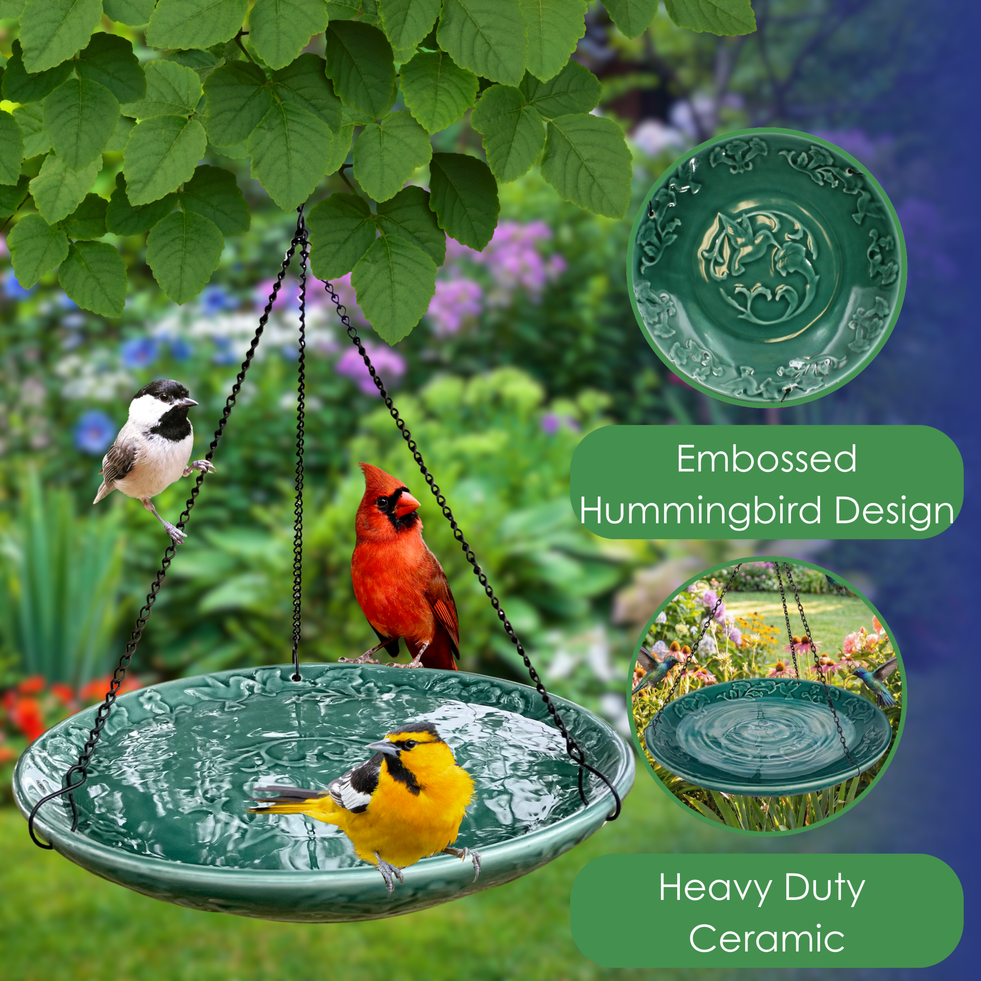 Backyard Essentials Bird Bath Hanging Birdbath Green Songbird for Bird Feeders
