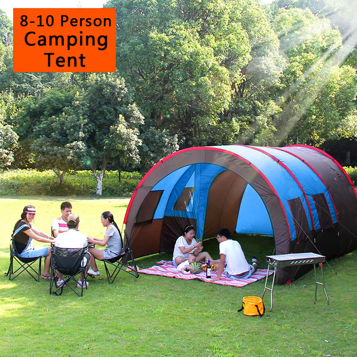 8 10 People Travel Camping Tent Hiking Waterproof Double Layer Oxford