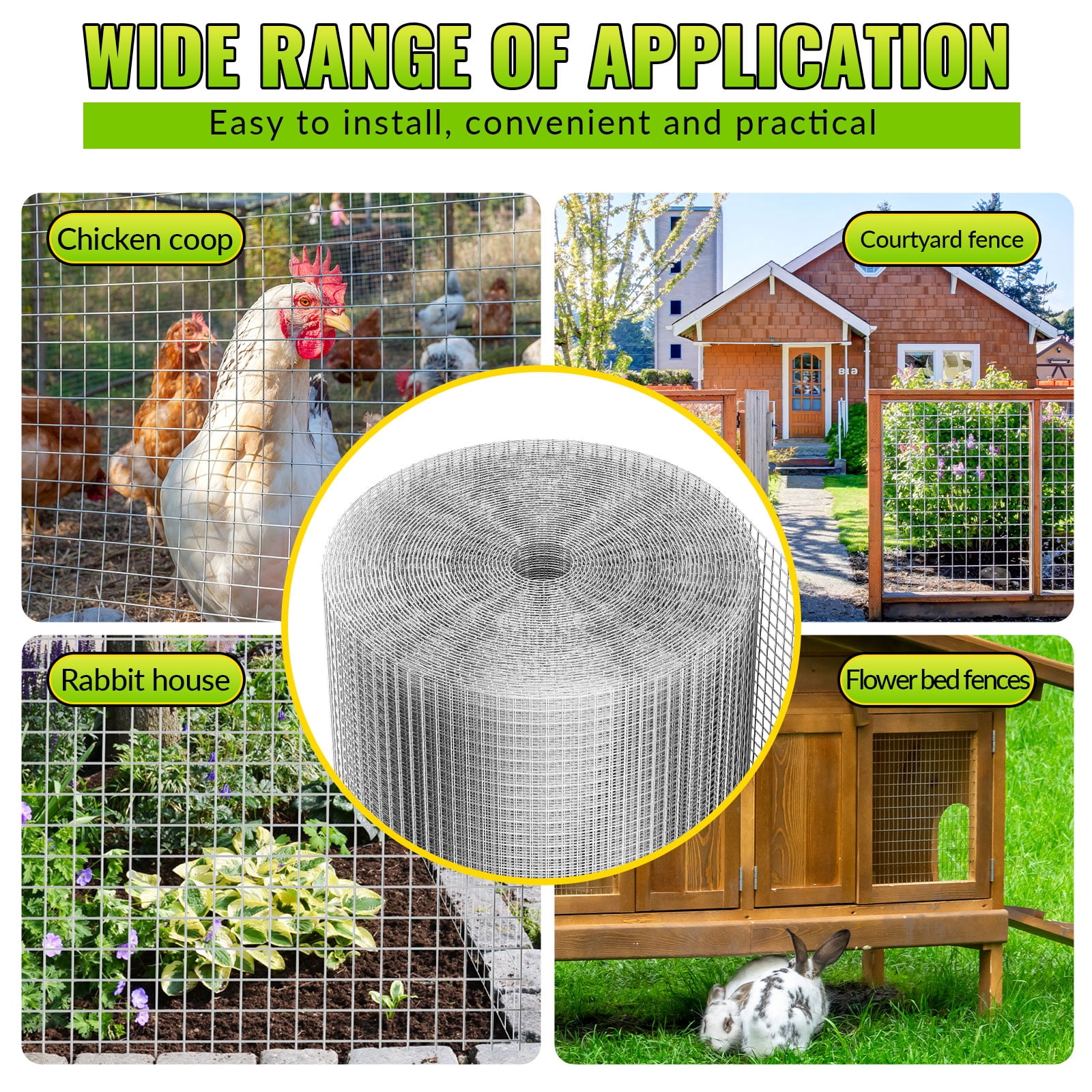 48in x 50ft Hardware Cloth 23 Gauge Galvanized Chicken Wire Mesh, Heavy Duty Welded Fence for Chicken Coop, Poultry, Animal Control and Garden Protection