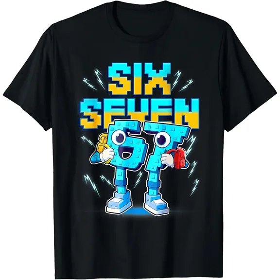Funny Pixel Art Six Seven Number School for Unisex Short Sleeve Graphic T-Shirt
