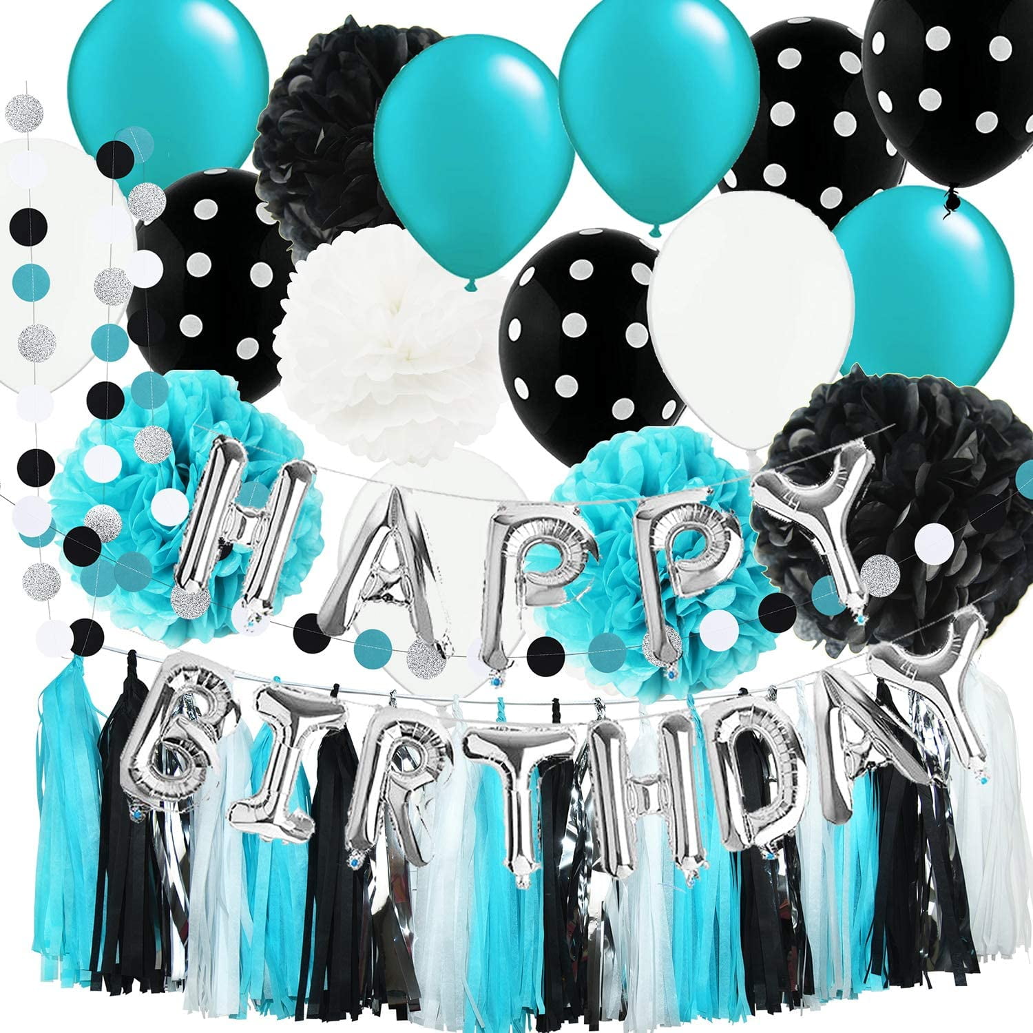 Turquoise Birthday Decorations 16th Birthday Decorations Girls Teal Birthday Party Decorations White Black Silver Party Decorations Black Polka Dot Balloons Turquoise Silver Birthday Party Decorations Walmart Com Walmart Com