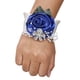 thumbnail image 1 of Cateissary Ramillete de muñeca de rosa de satén hecho a mano elegante de tela para bodas y graduaciones elástica única N15 azul zafiro Type3 NO3, 1 of 6