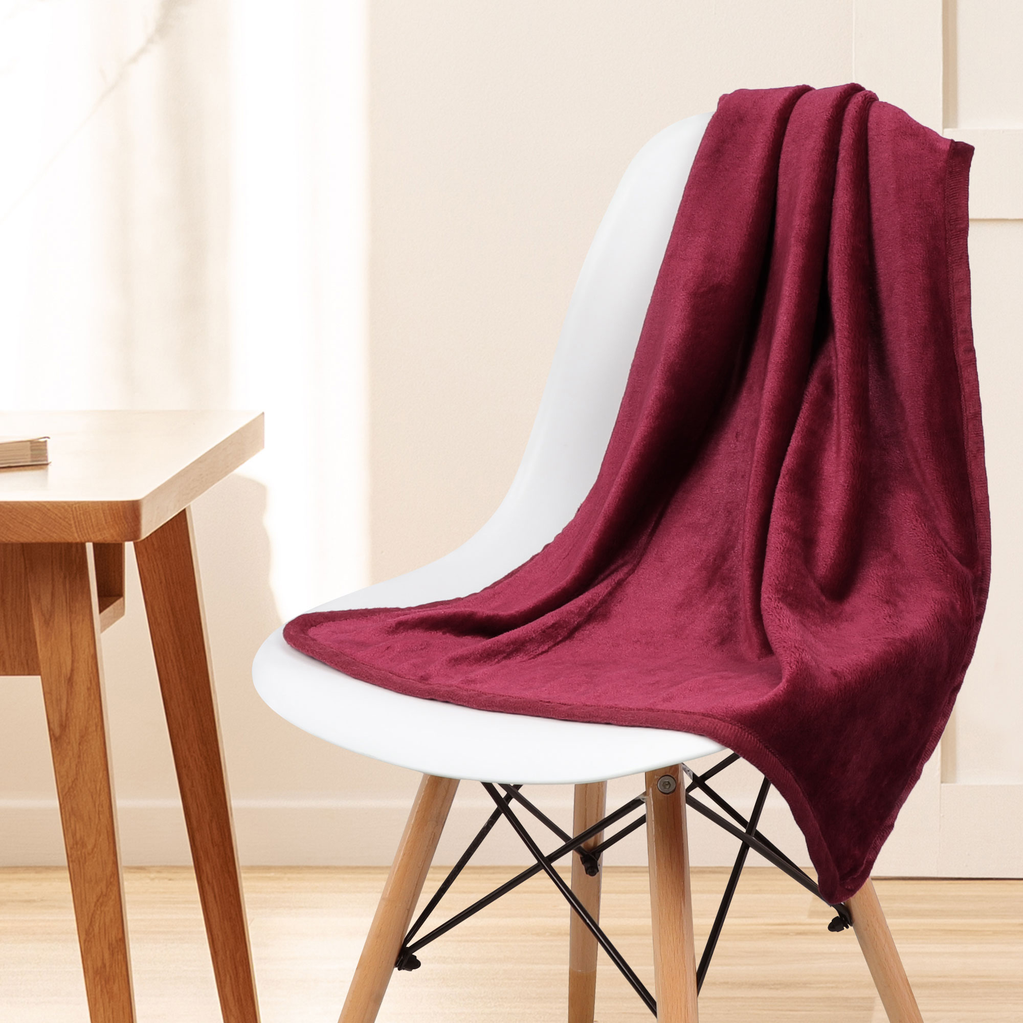 Unique Bargains Flannel Fleece Blanket Soft Luxury Hemmed Burgundy 23"x30"