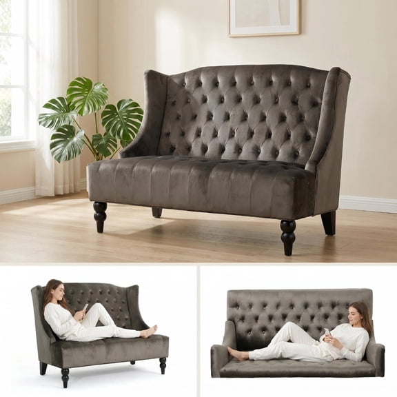Jivora 50" Tufted Velvet Loveseat, High Back Victorian Style Sofa with Rolled Arms for Living Room