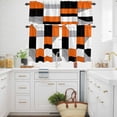 thumbnail image 3 of Orange Gray Kitchen Curtains Valances and Tiers Set of 3 Black Geometric Abstract Color Block Plaid Tier Curtains and Valance with Rod Pocket for Small Windows, 27.5"x36", 3 of 9