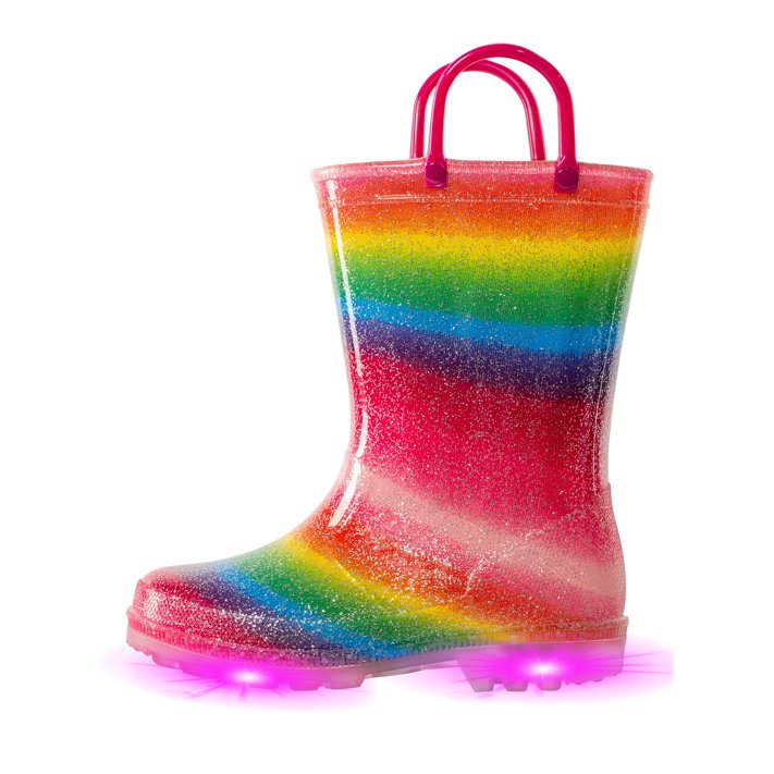 EUXTERPA Girls Glitter Rain Boots Kids Toddler Light Up Rain Boots with
