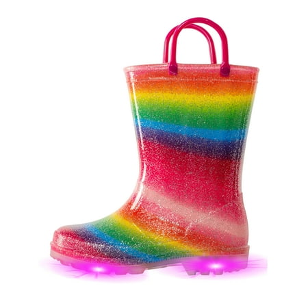 

EUXTERPA Girls Glitter Rain Boots Kids Toddler Light Up Rain Boots with Handles Toddler Size 6