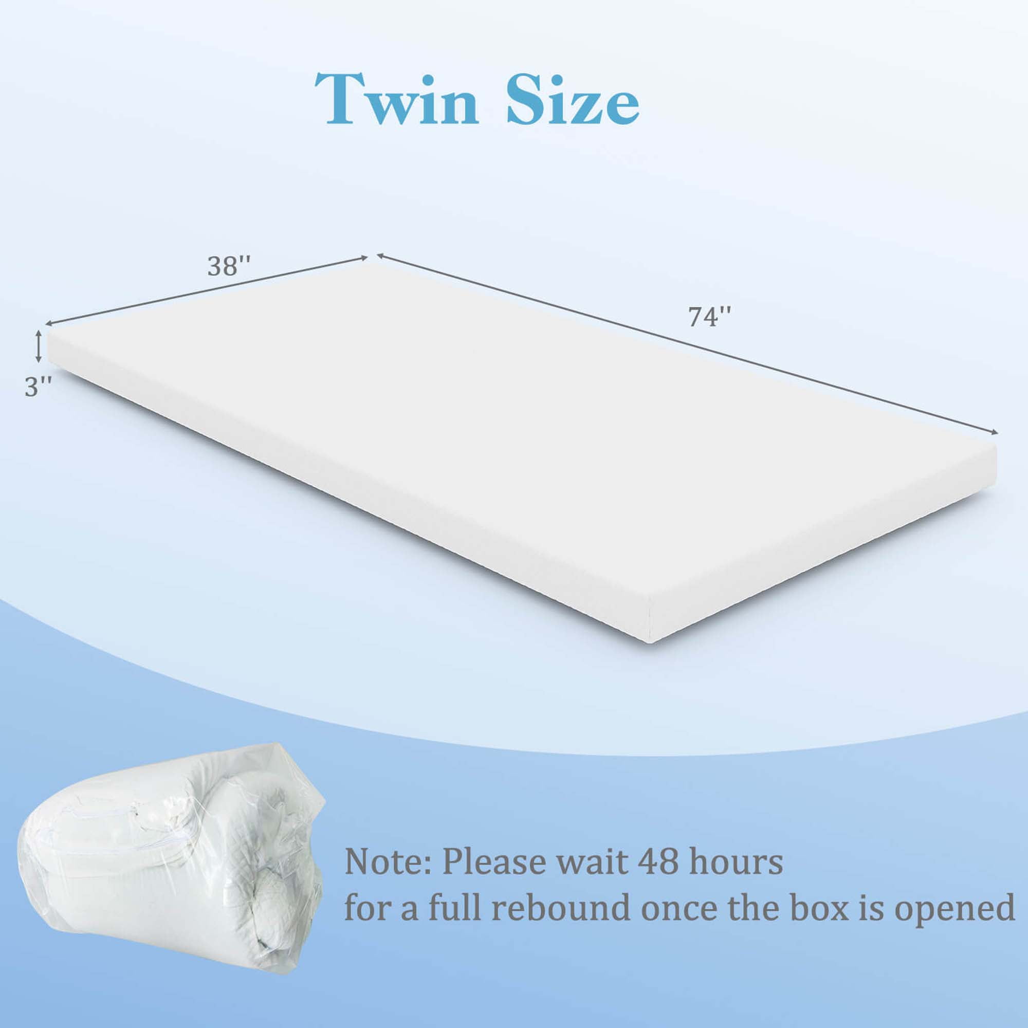 Costway 3" Gel-Infused Memory Foam Mattress Topper with Removable & Washable Cover Twin