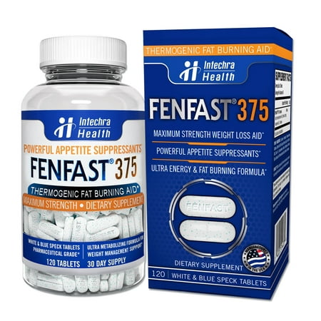 FENFAST® 375 - graisses thermogénique aide combustion puissante énergie - 120 blanc et bleu Speck régime Tablet pilules - Ingrédients Cliniquement Proven Fabriqué aux Etats-Unis.